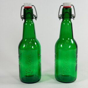 Grolsch Swing Top Bottles Set Of 2 Green Glass 16 Oz Reusable Vintage 1970's